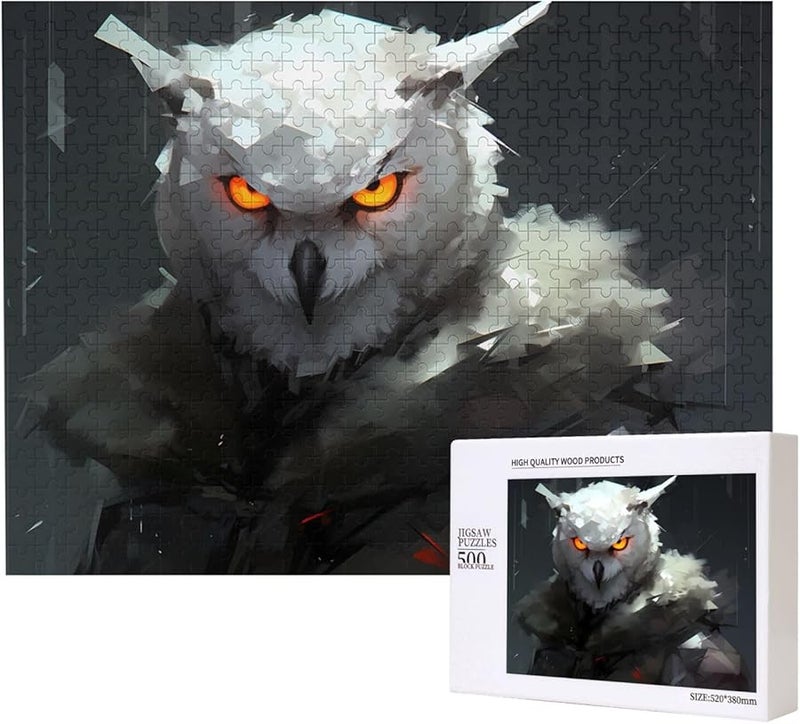 لغز بازل فايا البومة البيضاء 500 قطعة للكبار ديكور المنزل هدية حفلة عيد الميلاد 20.4 × 15 بوصة - Image 1